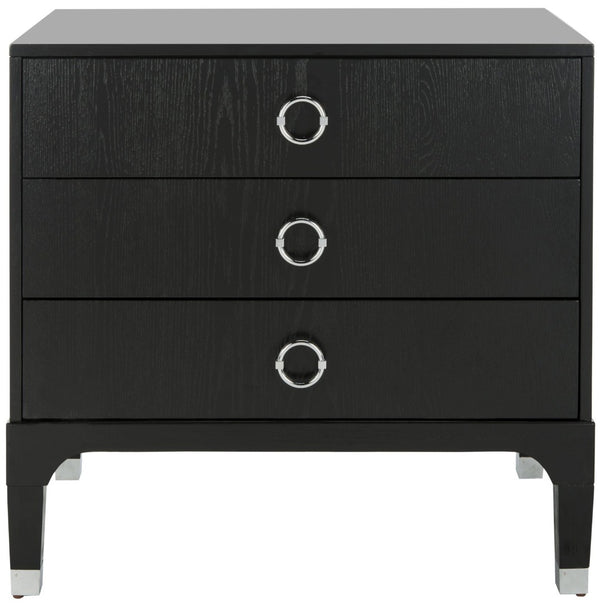 Safavieh Lorna Contemporary Nightstand With 3 Spacious Drawers For Elegant Bedroom Storage Solutions Black/Silver FOX6232A
