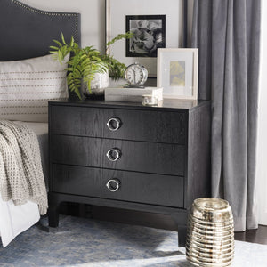 Safavieh Lorna Contemporary Nightstand With 3 Spacious Drawers For Elegant Bedroom Storage Solutions Black/Silver FOX6232A
