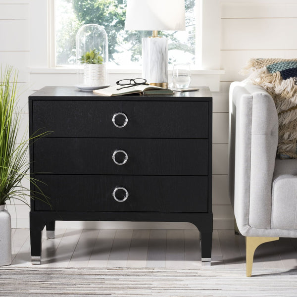Safavieh Lorna Contemporary Nightstand With 3 Spacious Drawers For Elegant Bedroom Storage Solutions Black/Silver FOX6232A