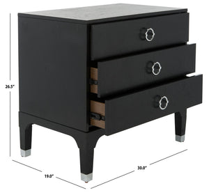 Safavieh Lorna Contemporary Nightstand With 3 Spacious Drawers For Elegant Bedroom Storage Solutions Black/Silver FOX6232A