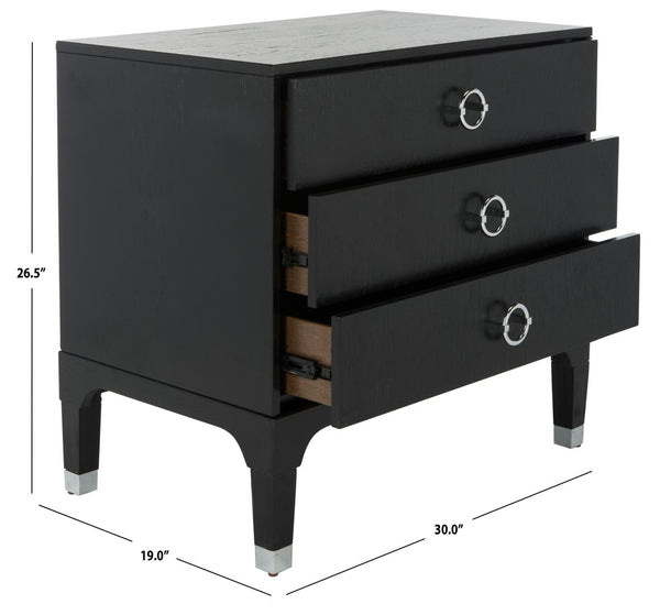 Safavieh Lorna Contemporary Nightstand With 3 Spacious Drawers For Elegant Bedroom Storage Solutions Black/Silver FOX6232A