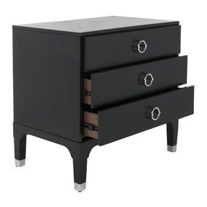 Safavieh Lorna Contemporary Nightstand With 3 Spacious Drawers For Elegant Bedroom Storage Solutions Black/Silver FOX6232A