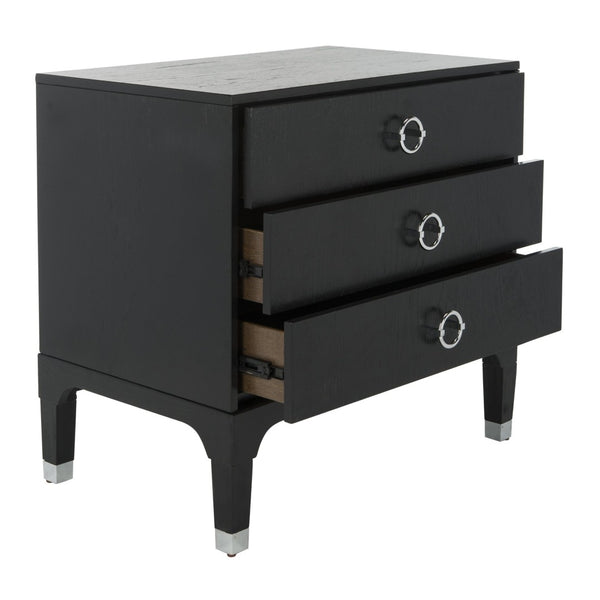 Safavieh Lorna Contemporary Nightstand With 3 Spacious Drawers For Elegant Bedroom Storage Solutions Black/Silver FOX6232A