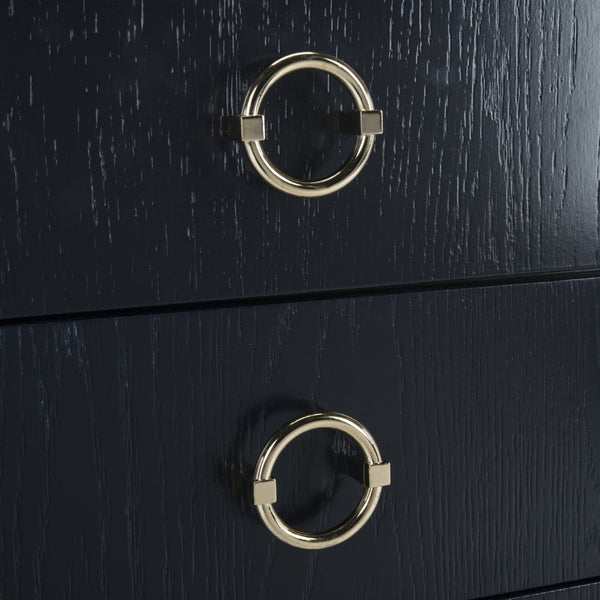 Safavieh Lorna Contemporary Nightstand With 3 Spacious Drawers For Elegant Bedroom Storage Solutions Navy/Gold FOX6232B