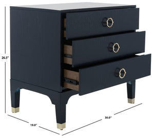 Safavieh Lorna Contemporary Nightstand With 3 Spacious Drawers For Elegant Bedroom Storage Solutions Navy/Gold FOX6232B