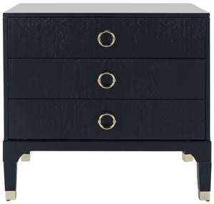 Safavieh Lorna Contemporary Nightstand With 3 Spacious Drawers For Elegant Bedroom Storage Solutions Navy/Gold FOX6232B