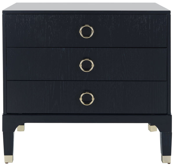 Safavieh Lorna Contemporary Nightstand With 3 Spacious Drawers For Elegant Bedroom Storage Solutions Navy/Gold FOX6232B