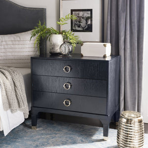 Safavieh Lorna Contemporary Nightstand With 3 Spacious Drawers For Elegant Bedroom Storage Solutions Navy/Gold FOX6232B