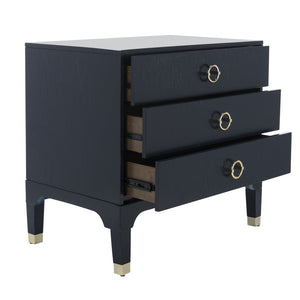 Safavieh Lorna Contemporary Nightstand With 3 Spacious Drawers For Elegant Bedroom Storage Solutions Navy/Gold FOX6232B