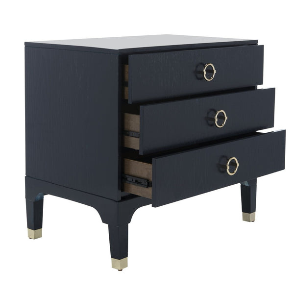Safavieh Lorna Contemporary Nightstand With 3 Spacious Drawers For Elegant Bedroom Storage Solutions Navy/Gold FOX6232B