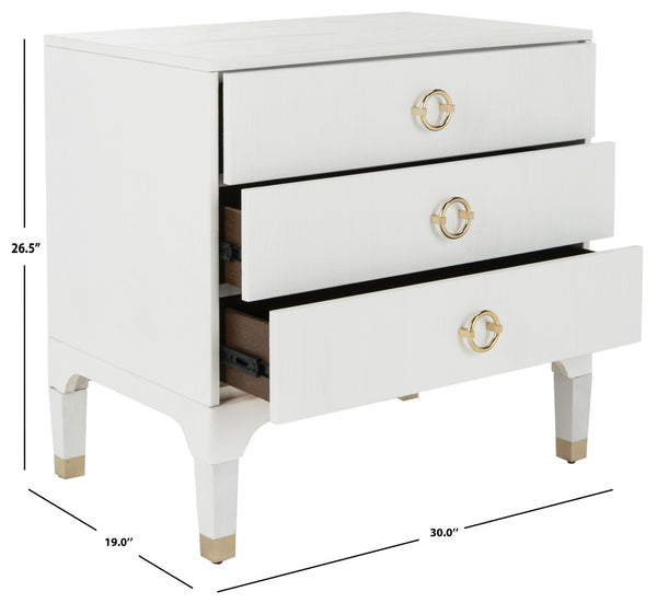Safavieh Lorna Contemporary Nightstand With 3 Spacious Drawers For Elegant Bedroom Storage Solutions White/Gold FOX6232C