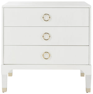 Safavieh Lorna Contemporary Nightstand With 3 Spacious Drawers For Elegant Bedroom Storage Solutions White/Gold FOX6232C