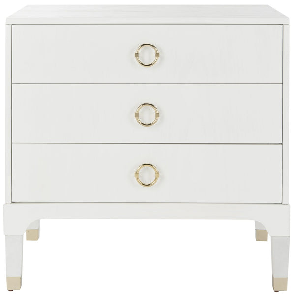 Safavieh Lorna Contemporary Nightstand With 3 Spacious Drawers For Elegant Bedroom Storage Solutions White/Gold FOX6232C