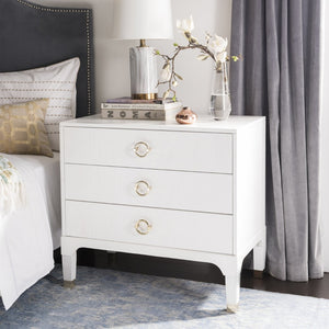 Safavieh Lorna Contemporary Nightstand With 3 Spacious Drawers For Elegant Bedroom Storage Solutions White/Gold FOX6232C