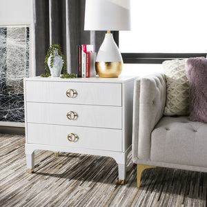 Safavieh Lorna Contemporary Nightstand With 3 Spacious Drawers For Elegant Bedroom Storage Solutions White/Gold FOX6232C