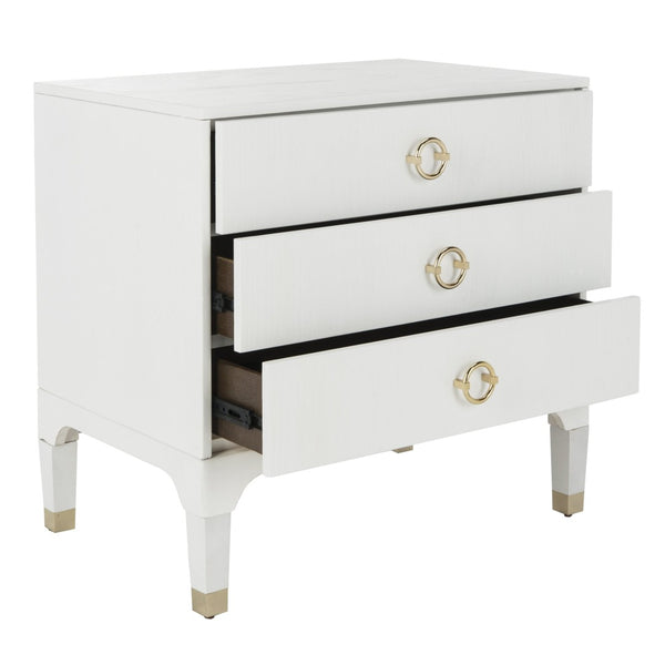 Safavieh Lorna Contemporary Nightstand With 3 Spacious Drawers For Elegant Bedroom Storage Solutions White/Gold FOX6232C