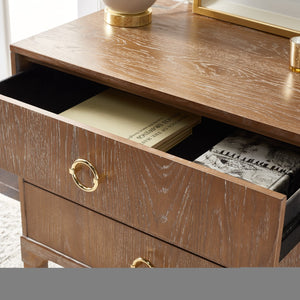 Safavieh Lorna Contemporary Nightstand With 3 Spacious Drawers For Elegant Bedroom Storage Solutions Oak Wood Vaneer/Gold FOX6232D