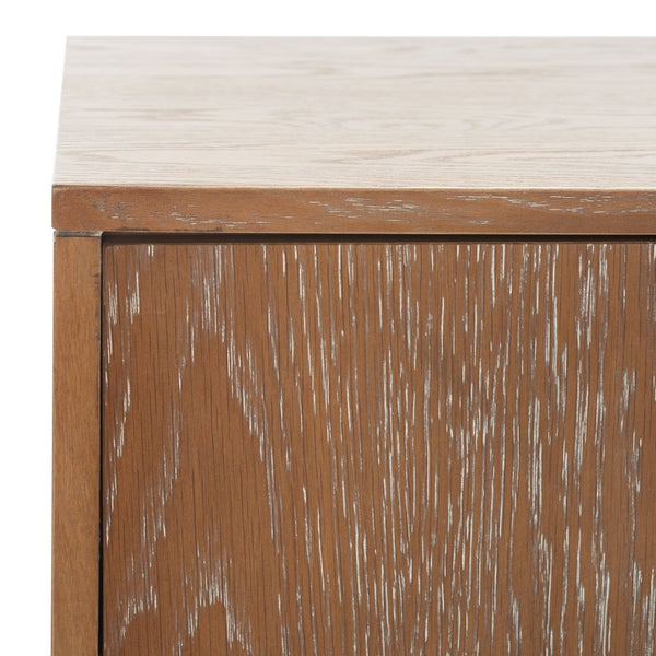 Safavieh Lorna Contemporary Nightstand With 3 Spacious Drawers For Elegant Bedroom Storage Solutions Oak Wood Vaneer/Gold FOX6232D