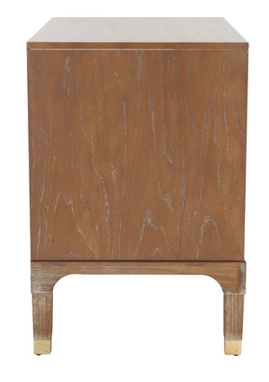 Safavieh Lorna Contemporary Nightstand With 3 Spacious Drawers For Elegant Bedroom Storage Solutions Oak Wood Vaneer/Gold FOX6232D