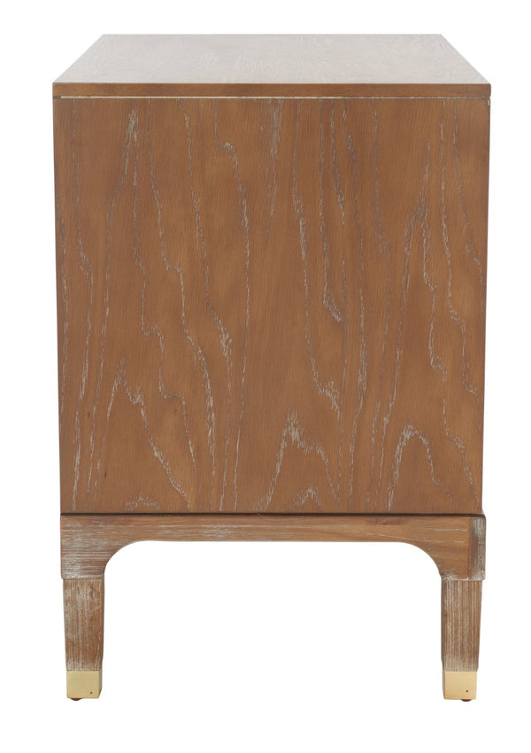 Safavieh Lorna Contemporary Nightstand With 3 Spacious Drawers For Elegant Bedroom Storage Solutions Oak Wood Vaneer/Gold FOX6232D