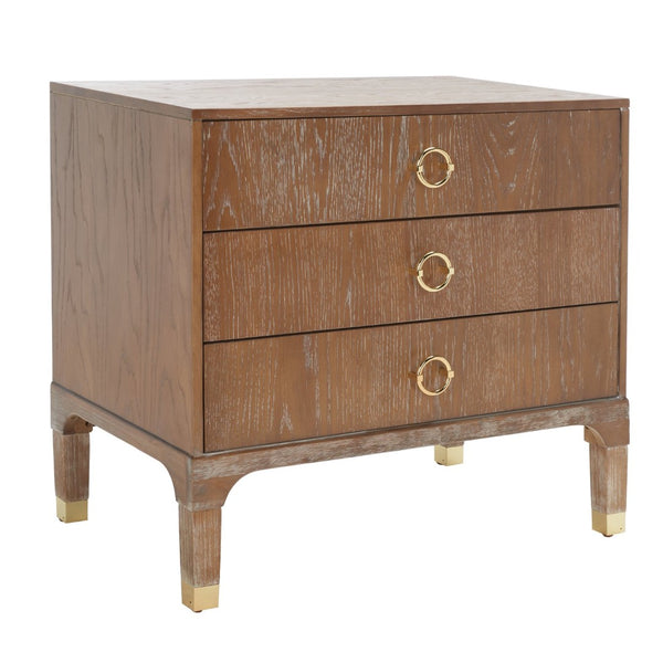 Safavieh Lorna Contemporary Nightstand With 3 Spacious Drawers For Elegant Bedroom Storage Solutions Oak Wood Vaneer/Gold FOX6232D