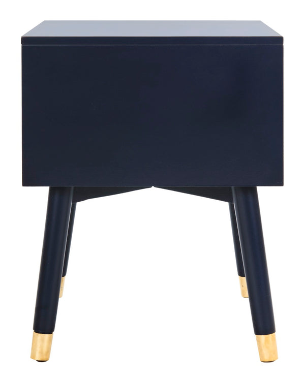 Safavieh Lyla Mid-Century Modern Nightstand With Two Drawers For Stylish Storage And Timeless Elegance Navy/Gold FOX6234A