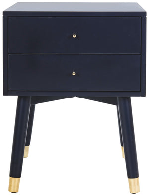 Safavieh Lyla Mid-Century Modern Nightstand With Two Drawers For Stylish Storage And Timeless Elegance Navy/Gold FOX6234A