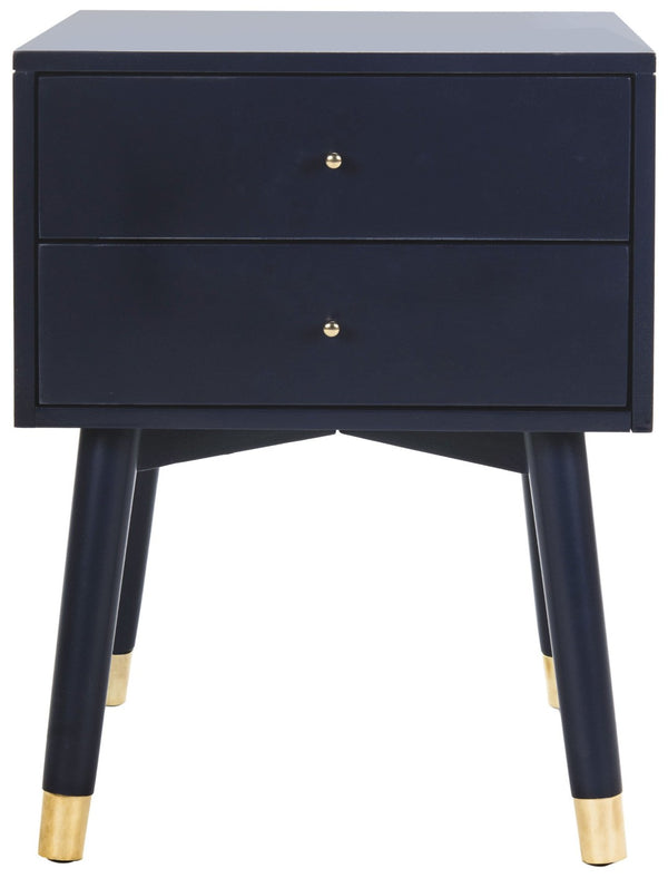 Safavieh Lyla Mid-Century Modern Nightstand With Two Drawers For Stylish Storage And Timeless Elegance Navy/Gold FOX6234A