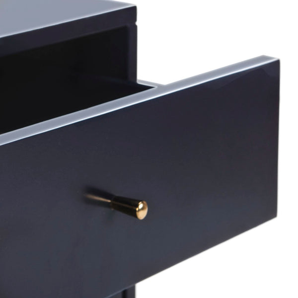 Safavieh Lyla Mid-Century Modern Nightstand With Two Drawers For Stylish Storage And Timeless Elegance Navy/Gold FOX6234A