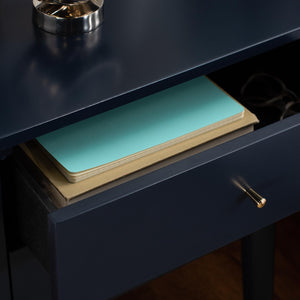Safavieh Lyla Mid-Century Modern Nightstand With Two Drawers For Stylish Storage And Timeless Elegance Navy/Gold FOX6234A