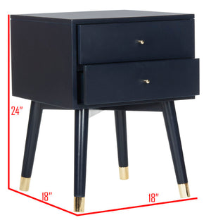 Safavieh Lyla Mid-Century Modern Nightstand With Two Drawers For Stylish Storage And Timeless Elegance Navy/Gold FOX6234A