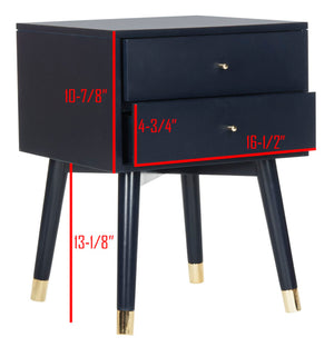 Safavieh Lyla Mid-Century Modern Nightstand With Two Drawers For Stylish Storage And Timeless Elegance Navy/Gold FOX6234A