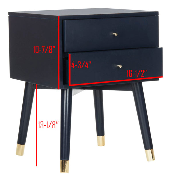 Safavieh Lyla Mid-Century Modern Nightstand With Two Drawers For Stylish Storage And Timeless Elegance Navy/Gold FOX6234A