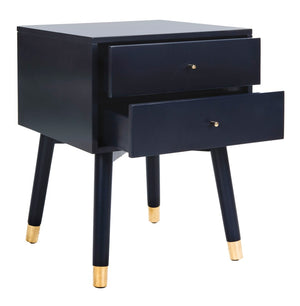 Safavieh Lyla Mid-Century Modern Nightstand With Two Drawers For Stylish Storage And Timeless Elegance Navy/Gold FOX6234A