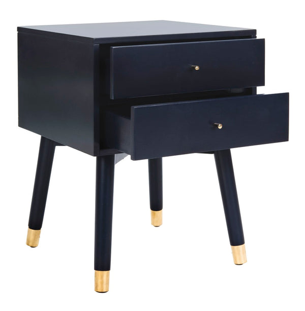 Safavieh Lyla Mid-Century Modern Nightstand With Two Drawers For Stylish Storage And Timeless Elegance Navy/Gold FOX6234A