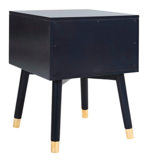 Safavieh Lyla Mid-Century Modern Nightstand With Two Drawers For Stylish Storage And Timeless Elegance Navy/Gold FOX6234A