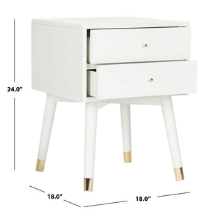 Safavieh Lyla Mid-Century Modern Nightstand With Two Drawers For Stylish Storage And Timeless Elegance White/Gold FOX6234B