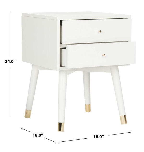 Safavieh Lyla Mid-Century Modern Nightstand With Two Drawers For Stylish Storage And Timeless Elegance White/Gold FOX6234B
