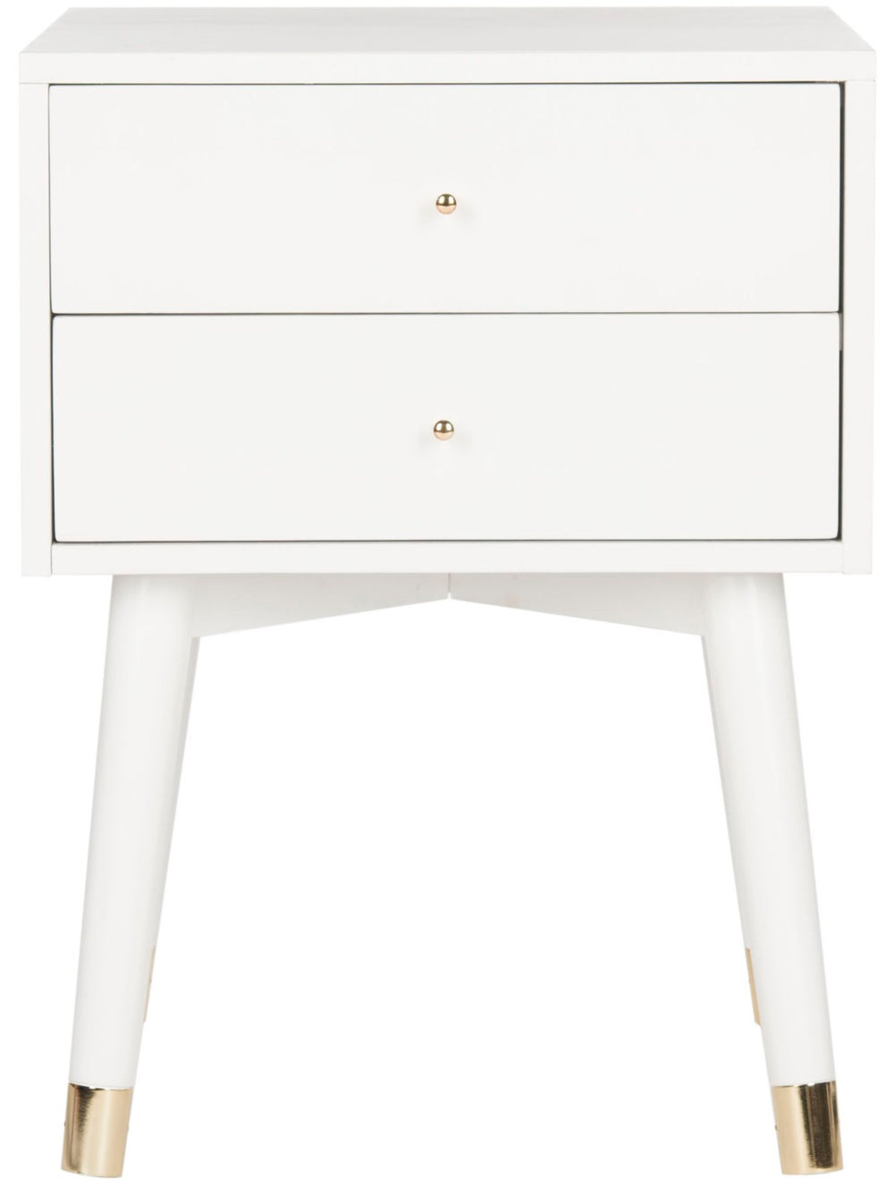 Safavieh Lyla Mid-Century Modern Nightstand With Two Drawers For Stylish Storage And Timeless Elegance White/Gold FOX6234B