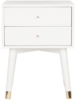 Safavieh Lyla Mid-Century Modern Nightstand With Two Drawers For Stylish Storage And Timeless Elegance White/Gold FOX6234B