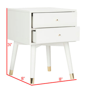 Safavieh Lyla Mid-Century Modern Nightstand With Two Drawers For Stylish Storage And Timeless Elegance White/Gold FOX6234B