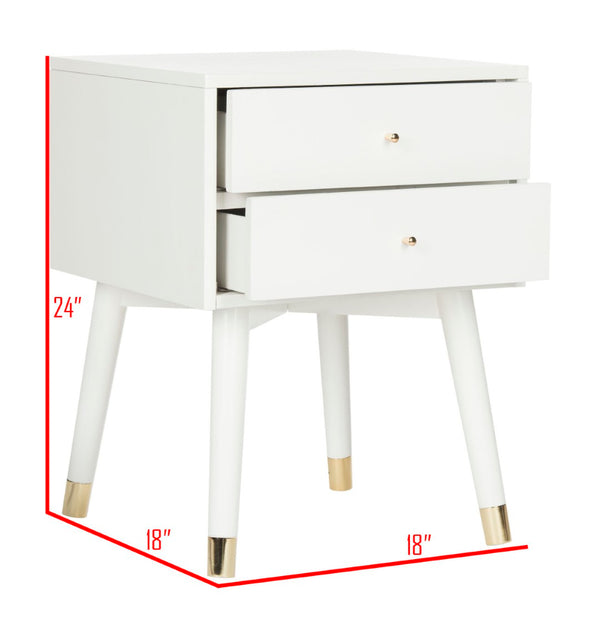 Safavieh Lyla Mid-Century Modern Nightstand With Two Drawers For Stylish Storage And Timeless Elegance White/Gold FOX6234B