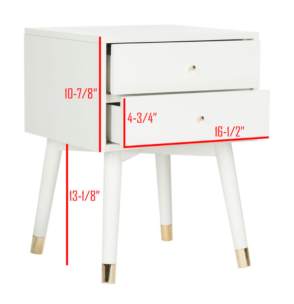 Safavieh Lyla Mid-Century Modern Nightstand With Two Drawers For Stylish Storage And Timeless Elegance White/Gold FOX6234B