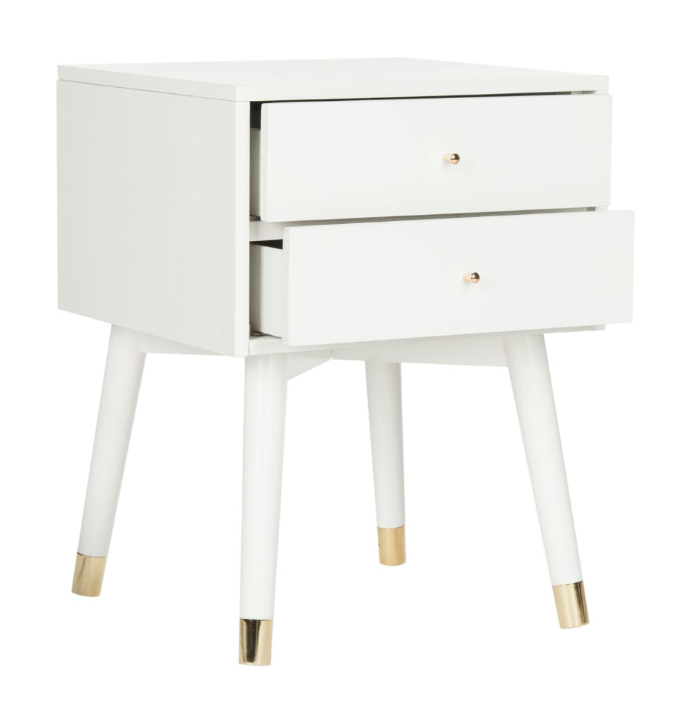 Safavieh Lyla Mid-Century Modern Nightstand With Two Drawers For Stylish Storage And Timeless Elegance White/Gold FOX6234B