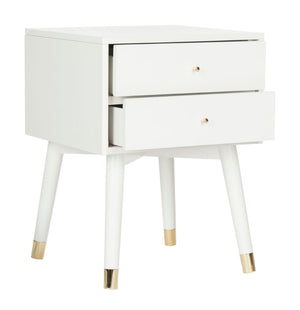 Safavieh Lyla Mid-Century Modern Nightstand With Two Drawers For Stylish Storage And Timeless Elegance White/Gold FOX6234B