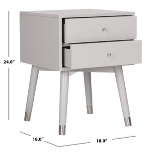 Safavieh Lyla Mid-Century Modern Nightstand With Two Drawers, Vintage Italian Design For Stylish Storage Grey/Silver FOX6234C