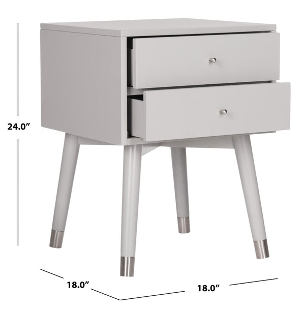 Safavieh Lyla Mid-Century Modern Nightstand With Two Drawers, Vintage Italian Design For Stylish Storage Grey/Silver FOX6234C