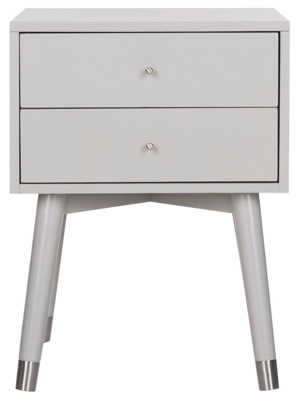 Safavieh Lyla Mid-Century Modern Nightstand With Two Drawers, Vintage Italian Design For Stylish Storage Grey/Silver FOX6234C