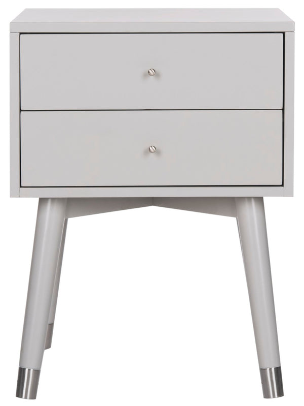 Safavieh Lyla Mid-Century Modern Nightstand With Two Drawers, Vintage Italian Design For Stylish Storage Grey/Silver FOX6234C