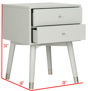 Safavieh Lyla Mid-Century Modern Nightstand With Two Drawers, Vintage Italian Design For Stylish Storage Grey/Silver FOX6234C